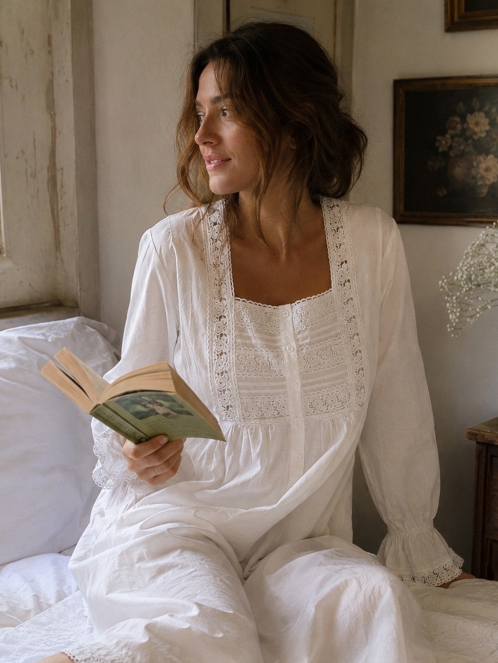 The 1 for U “Isabella” Vintage-Inspired Cotton Nightgown | White Cottagecore